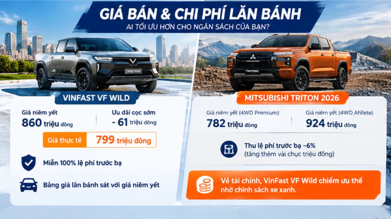 Phân tích giá bán và bài toán chi phí lăn bánh của VF Wild và Mitsubishi Triton